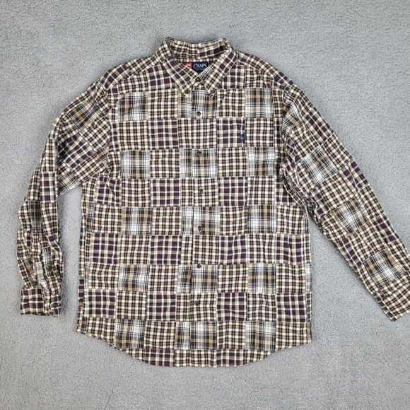 Chaps Shirt Men's Large Patch Plaid Button Down Long Sleeve‎ Sleeve - Picture 1 of 10